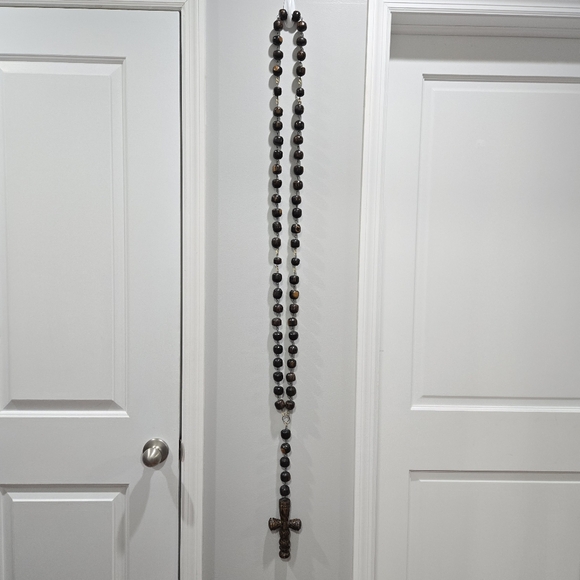 Oversized Vintage Wall Hanging Wooden Catholic Rosary - Picture 1 of 9